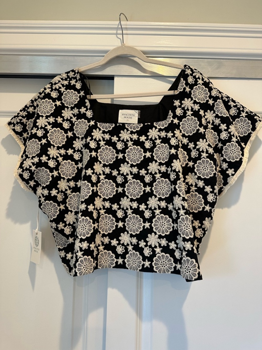 Hyacinth House Black Floral Embroidered Crop Top